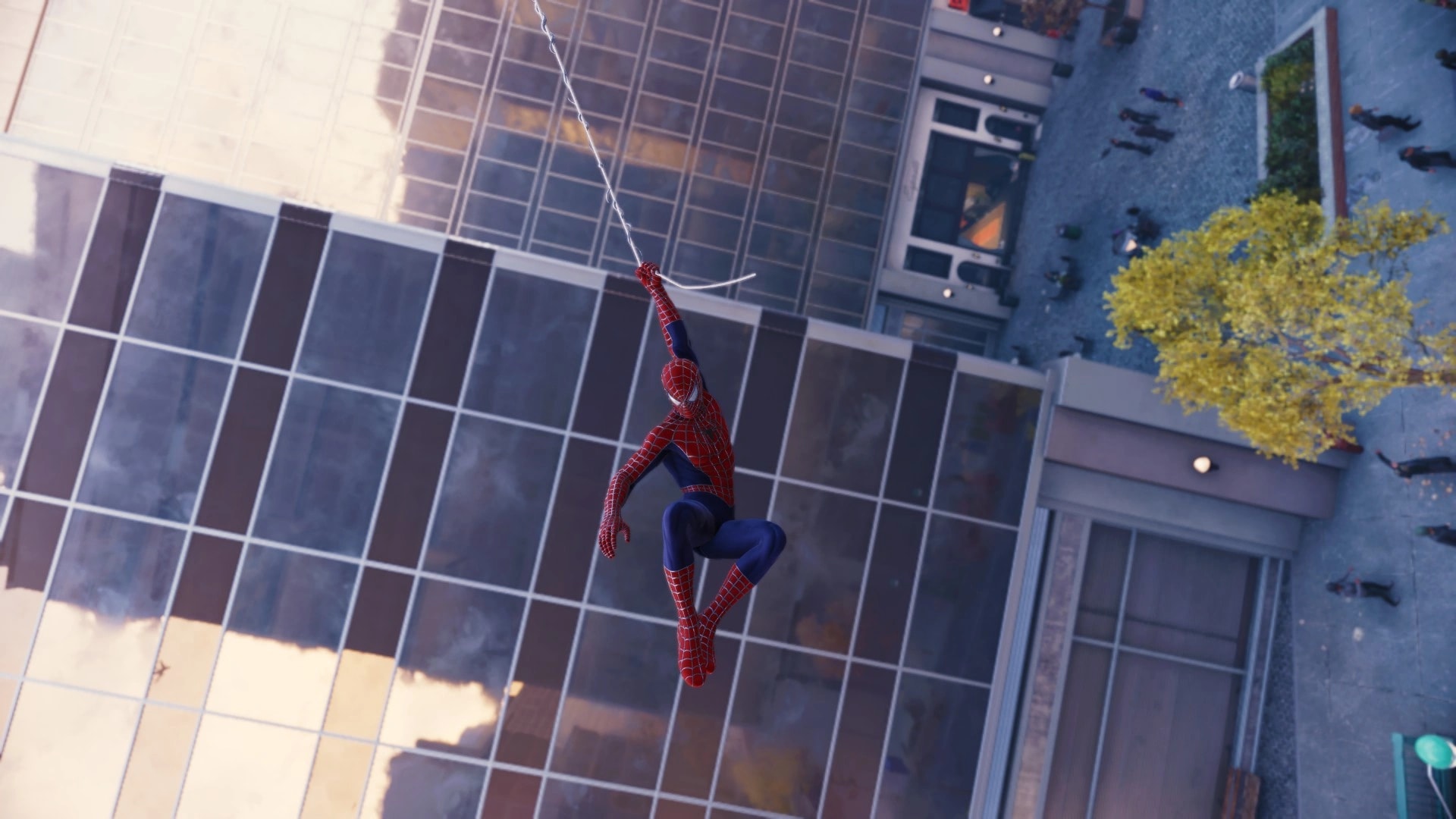 A picture of Spider-man swinging in Marvel's Spider-man game